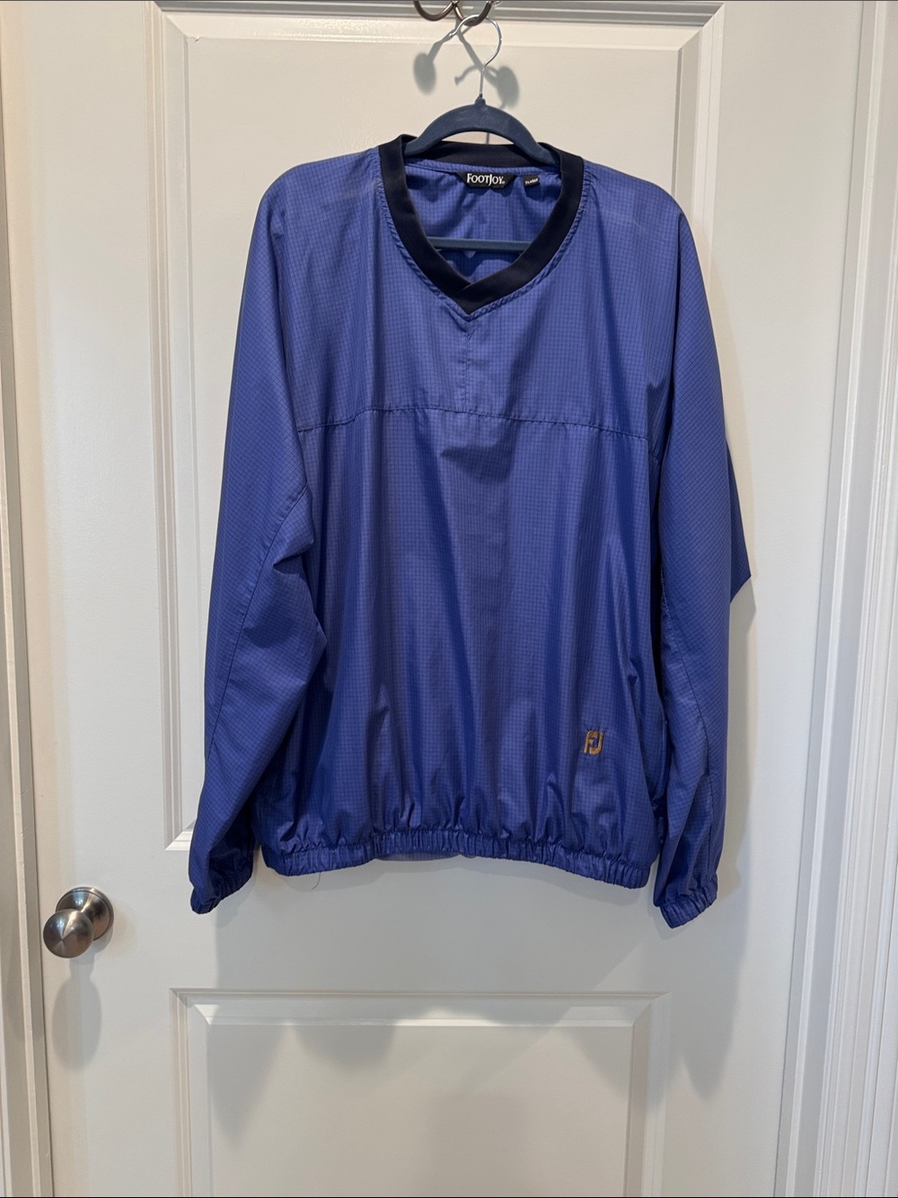 FootJoy Men’s Royal Blue V-Neck Pullover Windbreaker with Black Trim